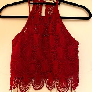 La Hearts Laced Halter Crop Top